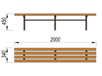 Двухметровая лавочка без спинки 2 м МАФ 1602 в Тюмени